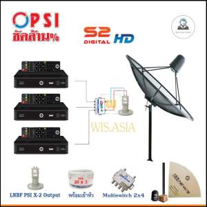 ชุดจานดาวเทียม PSI 1.85m. C-BAND ตั้งพื้น + PSI S2 HDx3 + สาย RG6 20m.x3+10m.x2