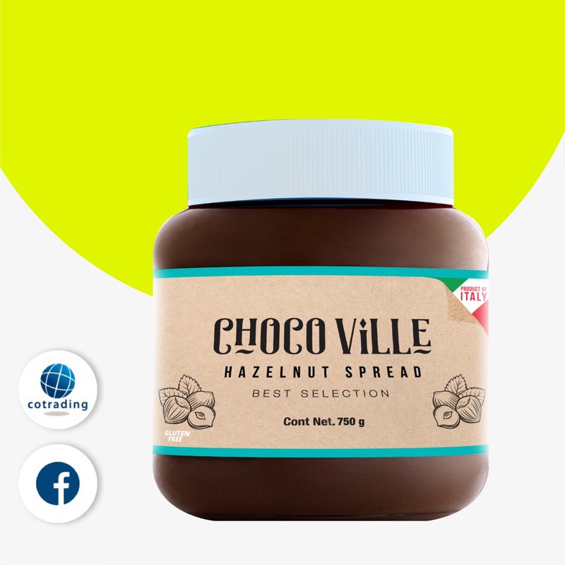Chocoville  Chocolate Hazelnut spread (เฮเซลนัทบด ผสมโกโก้ ทาขนมปัง) Non GMO & Gluten FREE, No Trans fat, Premium 750g