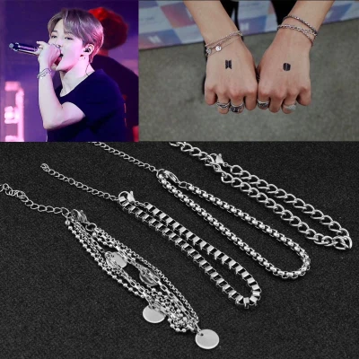 Kpop Bangtan Boys Bracelets Korean Jimin Multilayer Wafer Bracelet Metal accesorios Round Women Hip Hop Jewelry for Men Gifts