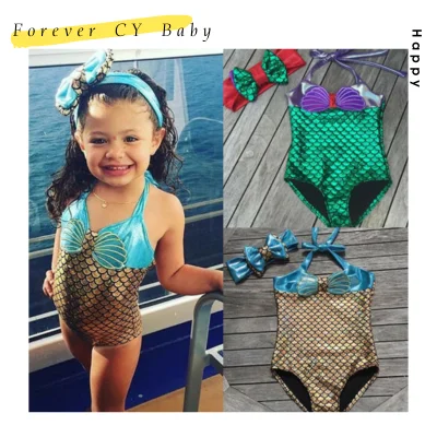 【Forever CY Baby】Baby Girls Swimwear Toddler Baby Kids Girls Mermaid Shell Bandage One Piece Bikini Swimsuit Bathing Suit Beachwear
