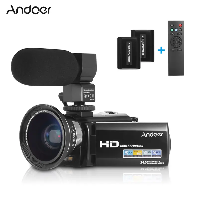 ภาพสินค้าAndoer HDV-201LM 1080 จุด FHD กล้องวิดีโอดิจิตอลกล้องบันทึก DV 24mp 16X ซูมดิจิตอล 3.0 นิ้วหน้าจอแอลซีดีที่มี 2 ชิ้นแบตเตอรี่แบบชาร์จไฟ + พิเศษ 0.39x เลนส์มุมกว้าง + ไมโครโฟน จากร้าน vieline บน Lazada ภาพที่ 1