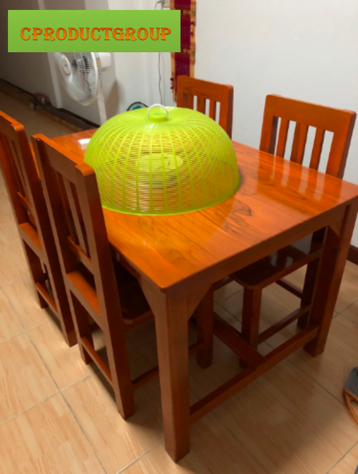 CPG ส่งฟรี ชุดโต๊ะกินข้าวไม้สัก 4 ที่นั่ง ชุดโต๊ะอาหารไม้ ชุดโต๊ะทานข้าว รุ่นเก้าอี้หลังระแนง สีสักน้ำตาลส้มเคลือบเงา K-42
