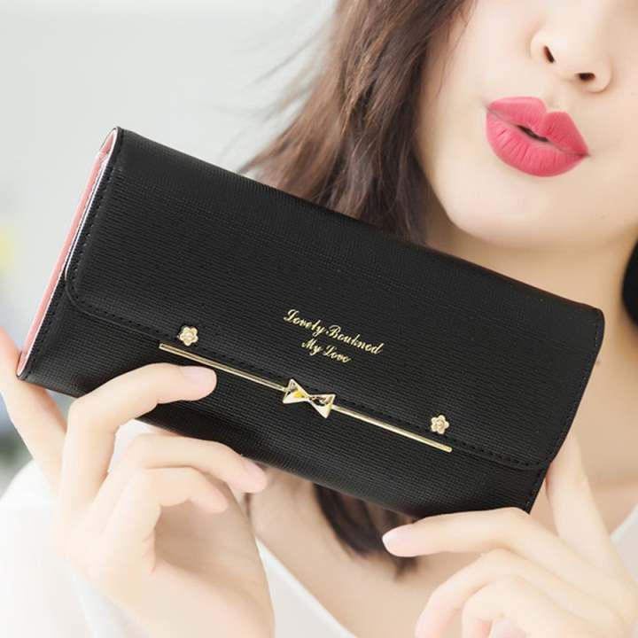 Beauty bag กระเป๋าสตางค์ใบยาว กระเป๋าเงินผู้หญิง กระเป๋าสตางค์น่ารัก รุ่น LW-020 (สีดำ)