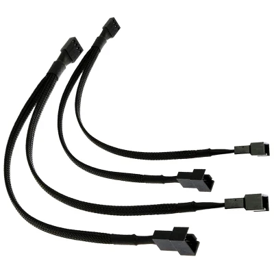 PWM Fan Splitter Adapter Cable Sleeved Braided Black Y Splitter Computer PC 4 Pin Fan Extension Power Adapter Cable