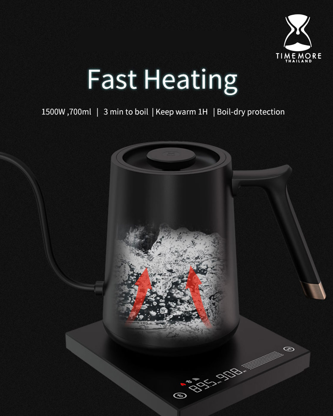 TIMEMORE กาไฟฟ้าดริปกาแฟปากแคบ Electric Kettle Thin Spout 800 ml
