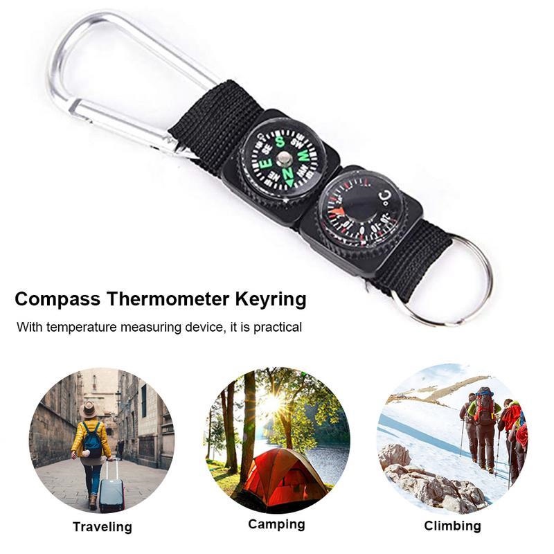 卍∈ 3-in-1 Mini Thermometer Compass With Keychain Multifunctional Metal  Carabiner Thermometer Compass With Keyring For Outdoor Sport