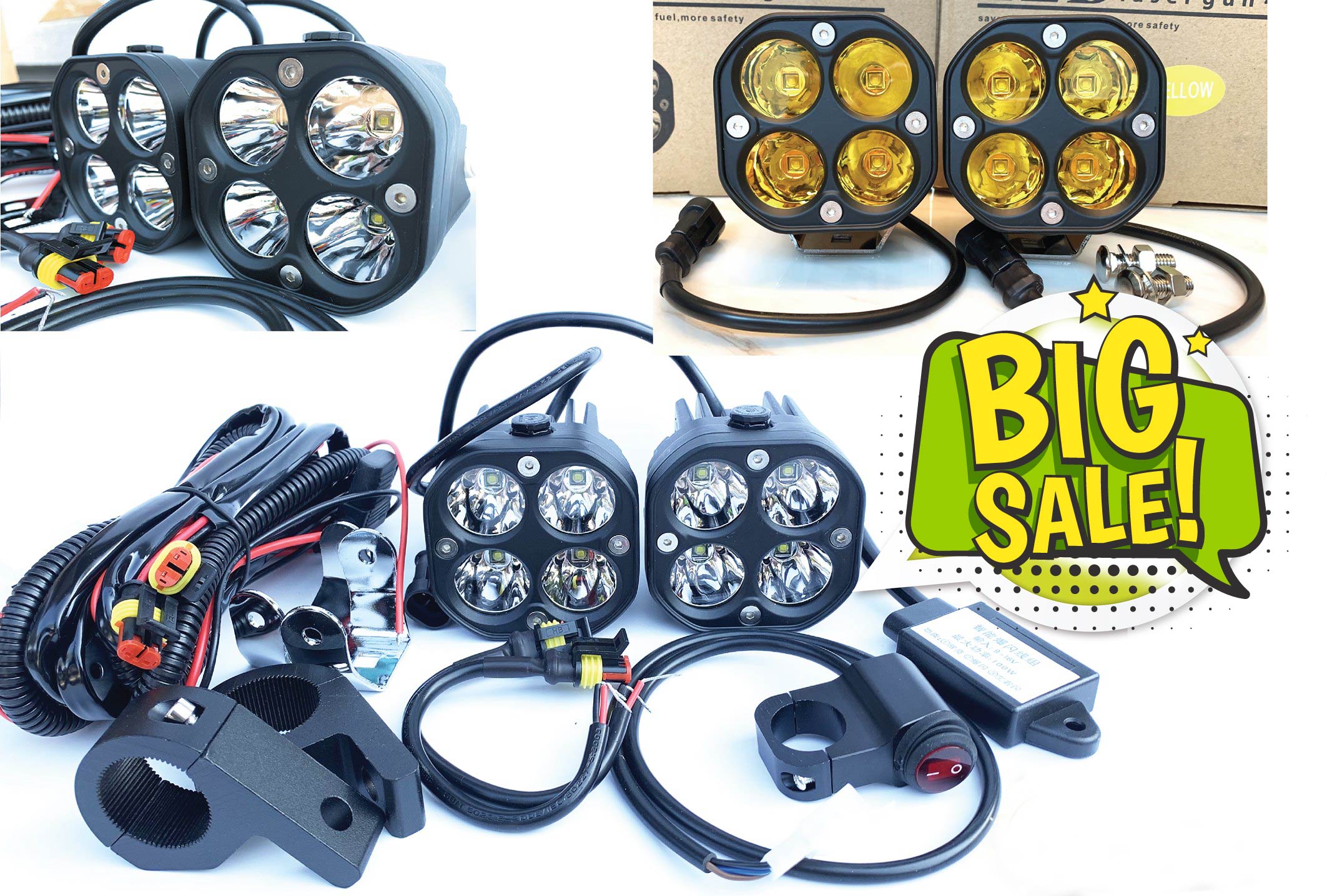 (แสงเหลือง)สปอรต์ไลท์ 40W LED Super Bright Motorcycle Driving Lamp1คู่ พร้อมชุดติดตั้ง ครบชุด บอดีอลูไม่ใช่พลาสติก