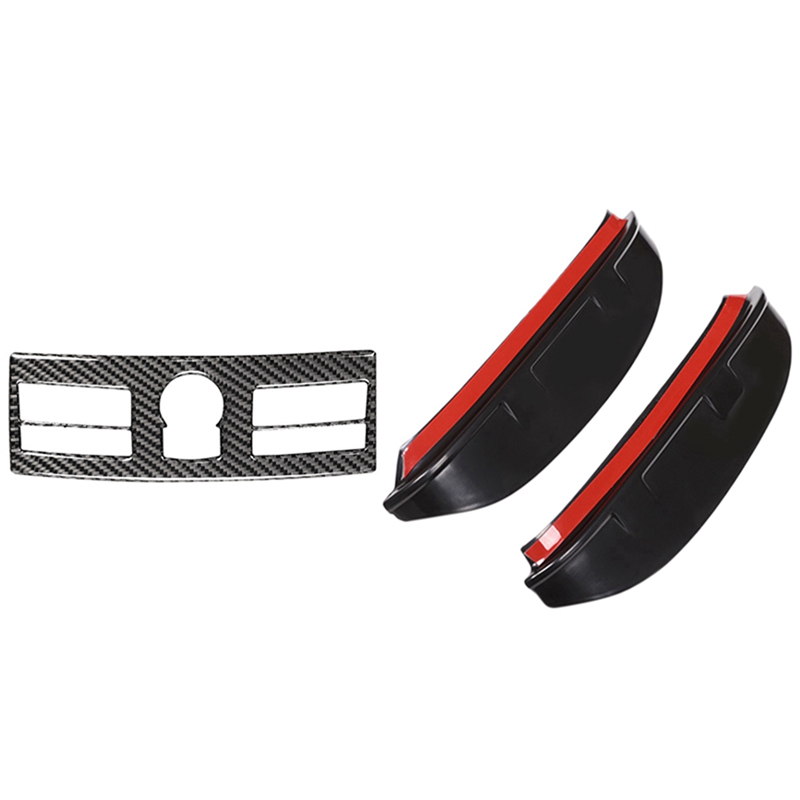 2 Set Car Accessories: 1 Set Rearview Mirror Decorative Rain Eyebrow Cover & 1 Set Control Frame Panel Sticker Cover