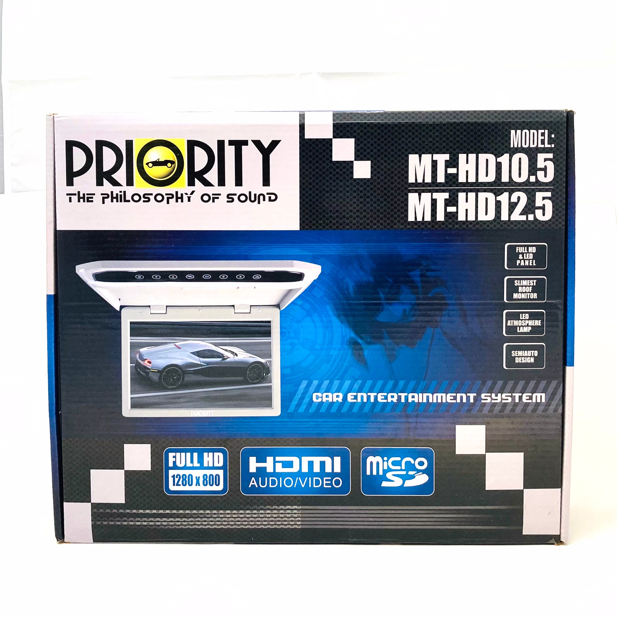 จอทีวีเพดานติดรถยนต์ 10 นิ้ว แบบติดเพดาน PRIORITY รุ่น MT-HD10.5 จอทีวีเพดานติดรถยนต์ 10 นิ้ว ใช้ได้กับรถหลายประเภท ภาพคมชัด หน้าจอขนาดใหญ่ 10 นิ้ว ขนาดบางสบายตา