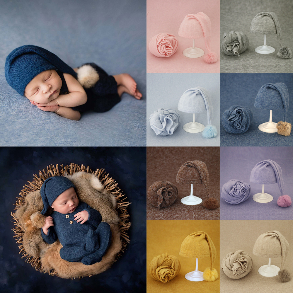 LIPS DIY Comfortable Baby Fur Ball Knitted Hat Photo Accessories Newborn Photography Wrap Newborn Photo Shoot Outfits Blanket for Baby Photo Props Infant Photography Props