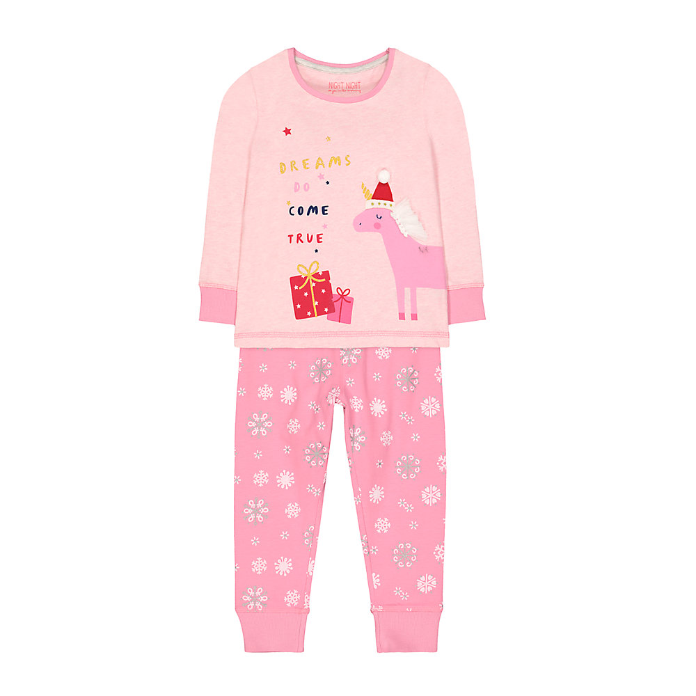 ชุดนอนเด็กผู้หญิง mothercare pink christmas unicorn pyjamas TE902