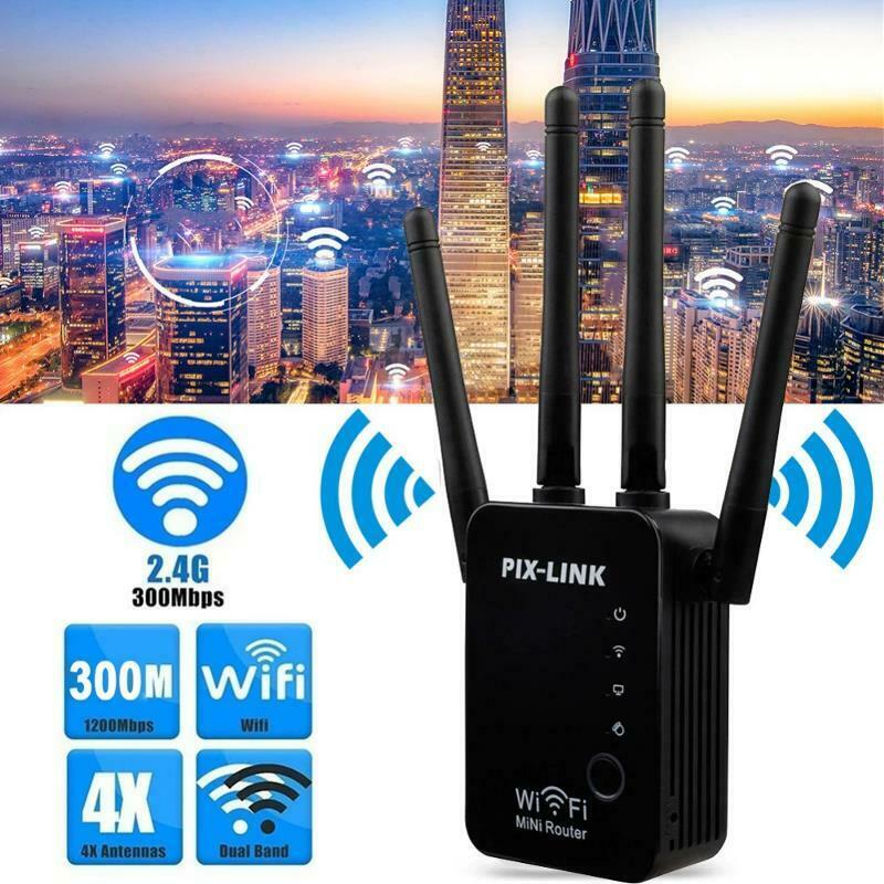 ตัวรับสัญญาณ WiFi ตัวดูดเพิ่มความแรงสัญญาณไวเลส 300Mbps พร้อมความแรงเพิ่ม 4 เสาสัญญาณ WiFi Range Extender Wireless Router Repeater AP