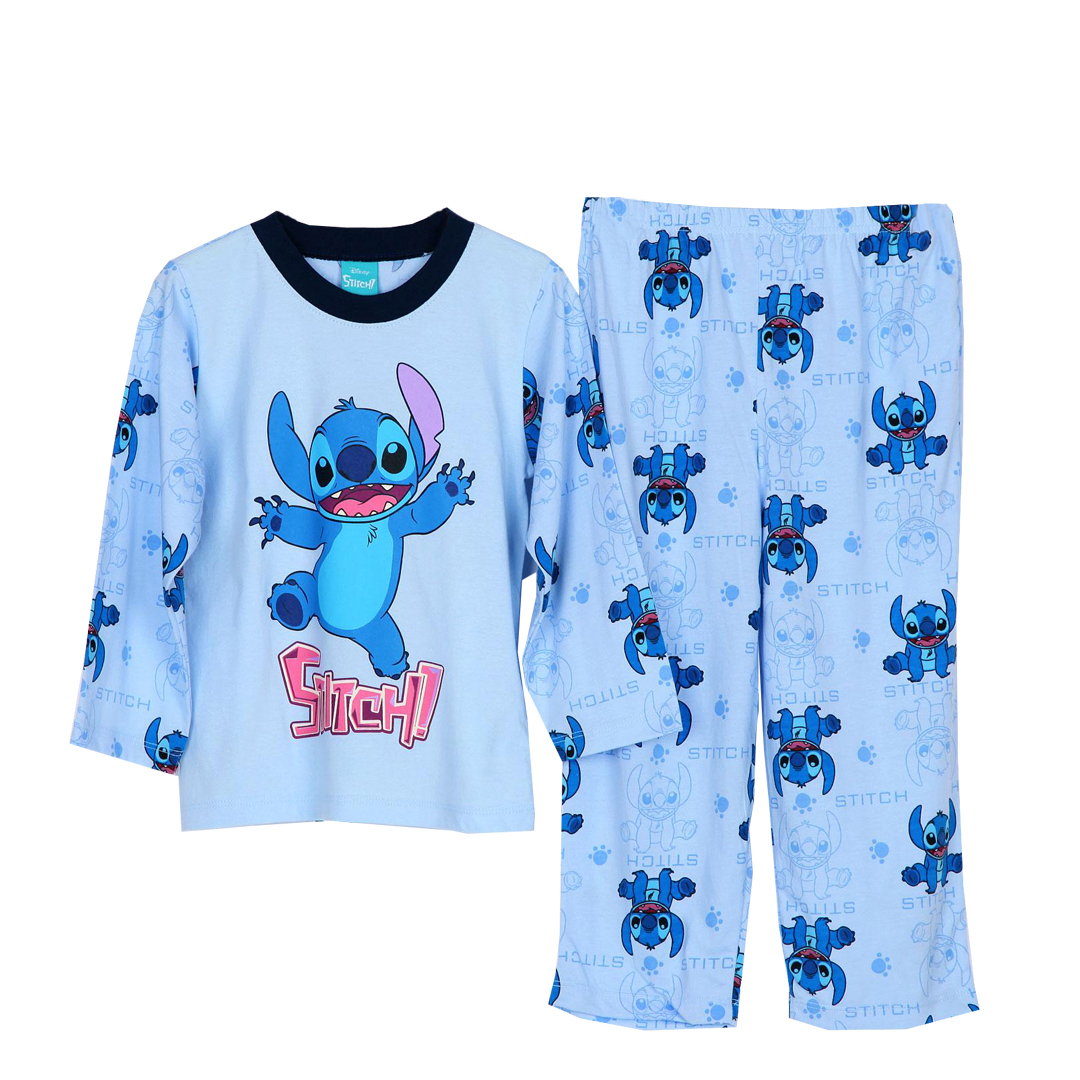 Momoji ชุดนอนเด็ก ชุดนอนลิขสิทธิ์ ดิสนีย์ Disney Stitch ลายสติทซ์ สีฟ้า เสื้อแขนยาว กางเกงขายาว ผ้าคอตตอนยืด