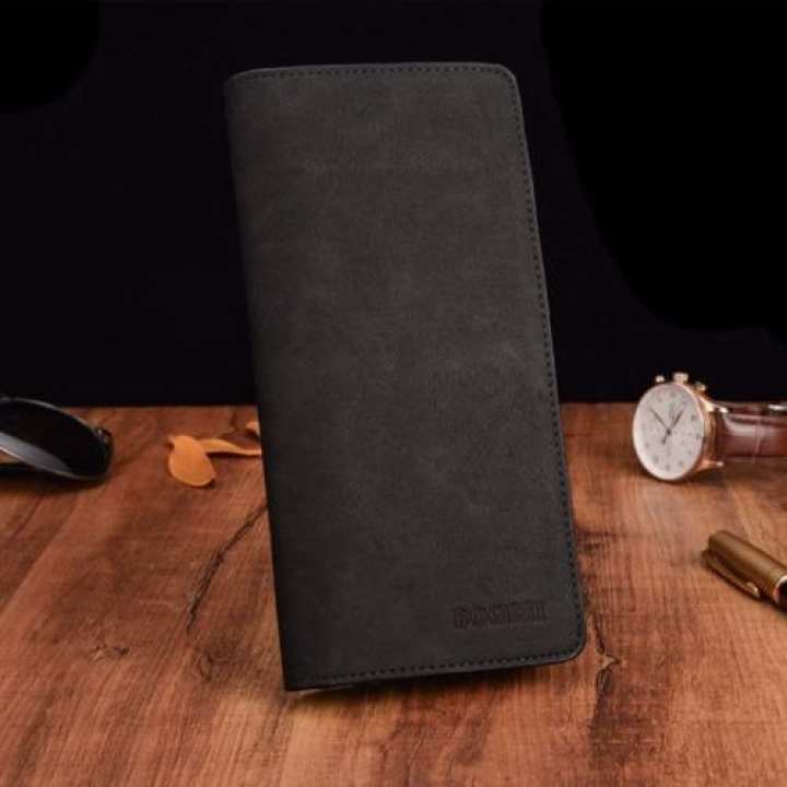 Bogesi กระเป๋าสตางค์ ผู้ชาย กระเป๋าเงิน กระเป๋าตัง บาง ทรงยาว Men Wallet Long Pattern PU Leather Wallet for Men - Black