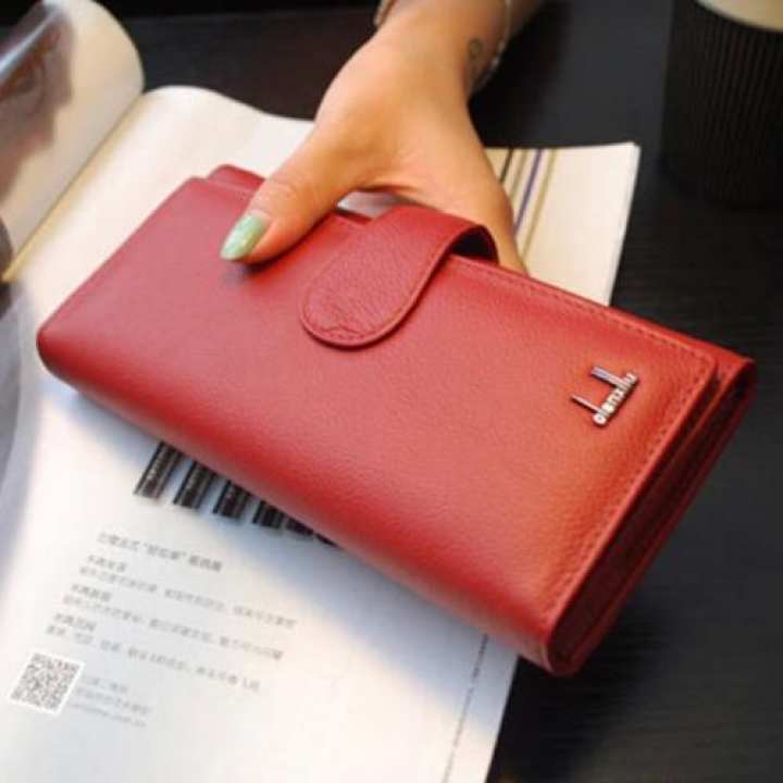 Bogesi กระเป๋าสตางค์หนังแท้ใบยาวสามพับ รุ่น B005-6 (สีแดง)