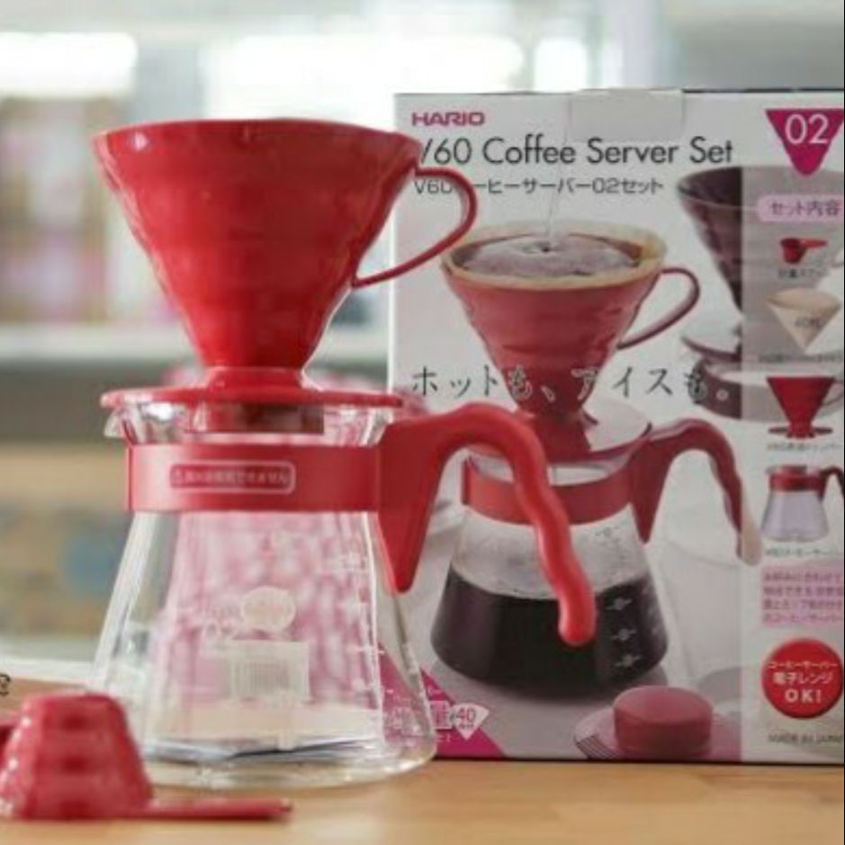 Hario V60 coffee Server Set ชุดดริปกาแฟ ขนาด02 สีแดงสินค้านำเข้าของแท้ 100%จากประเทศญี่ปุ่น