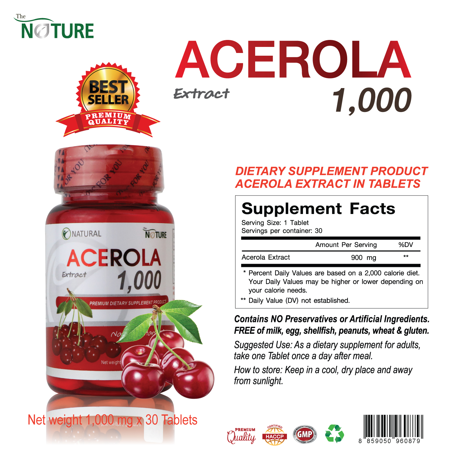 Acerola Cherry Extract The Nature Vitamin C วิตามินซี อะเซโรลา เชอร์รี่ สกัด Acerola x 1 ขวด วิตามิน วิตามินซีธรรมชาติ เดอะ เนเจอร์