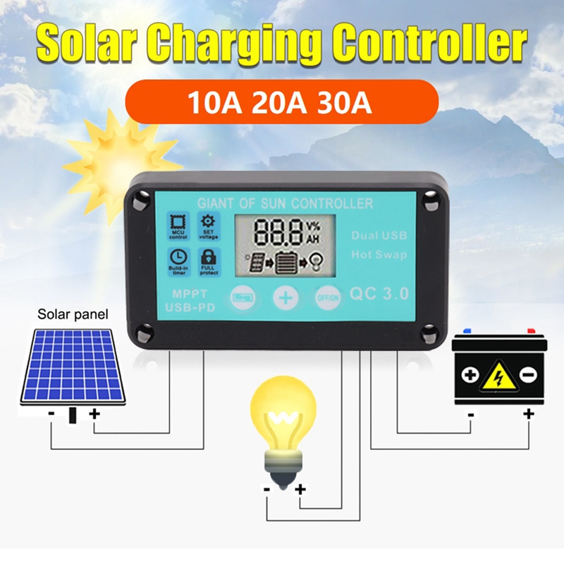 MPPT Solar Charge Controller Multiple Protection Solar Solar QC3.0 Controller with LCD Screen