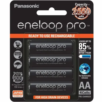 Panasonic Eneloop Pro 2550 mAh Rechargeable Battery AA x 4 - Black