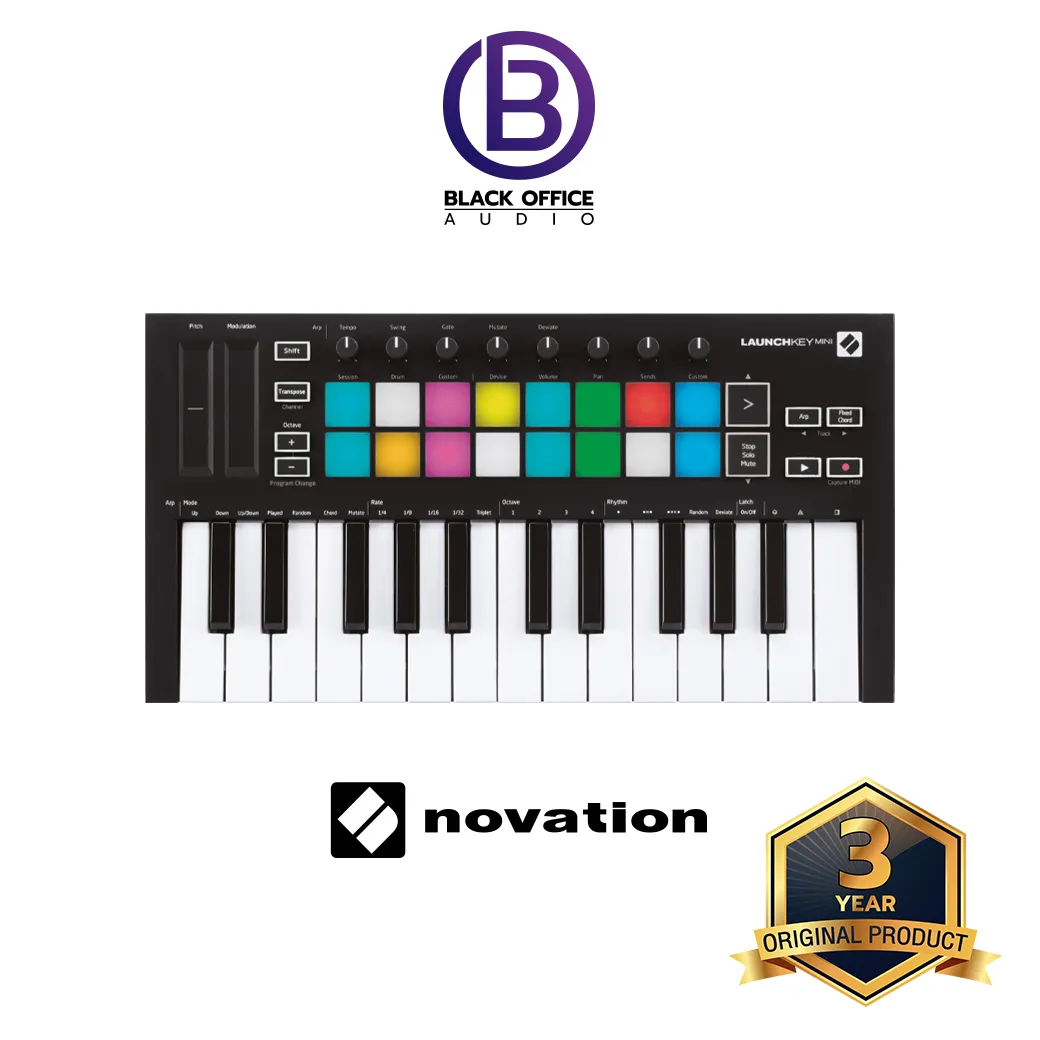 Novation LaunchKey Mini MK III มิดี้ คีย์บอร์ด / ทำเพลง / ทำบีท / Midi Keyboard / Midi Controller (BlackOfficeAudio)