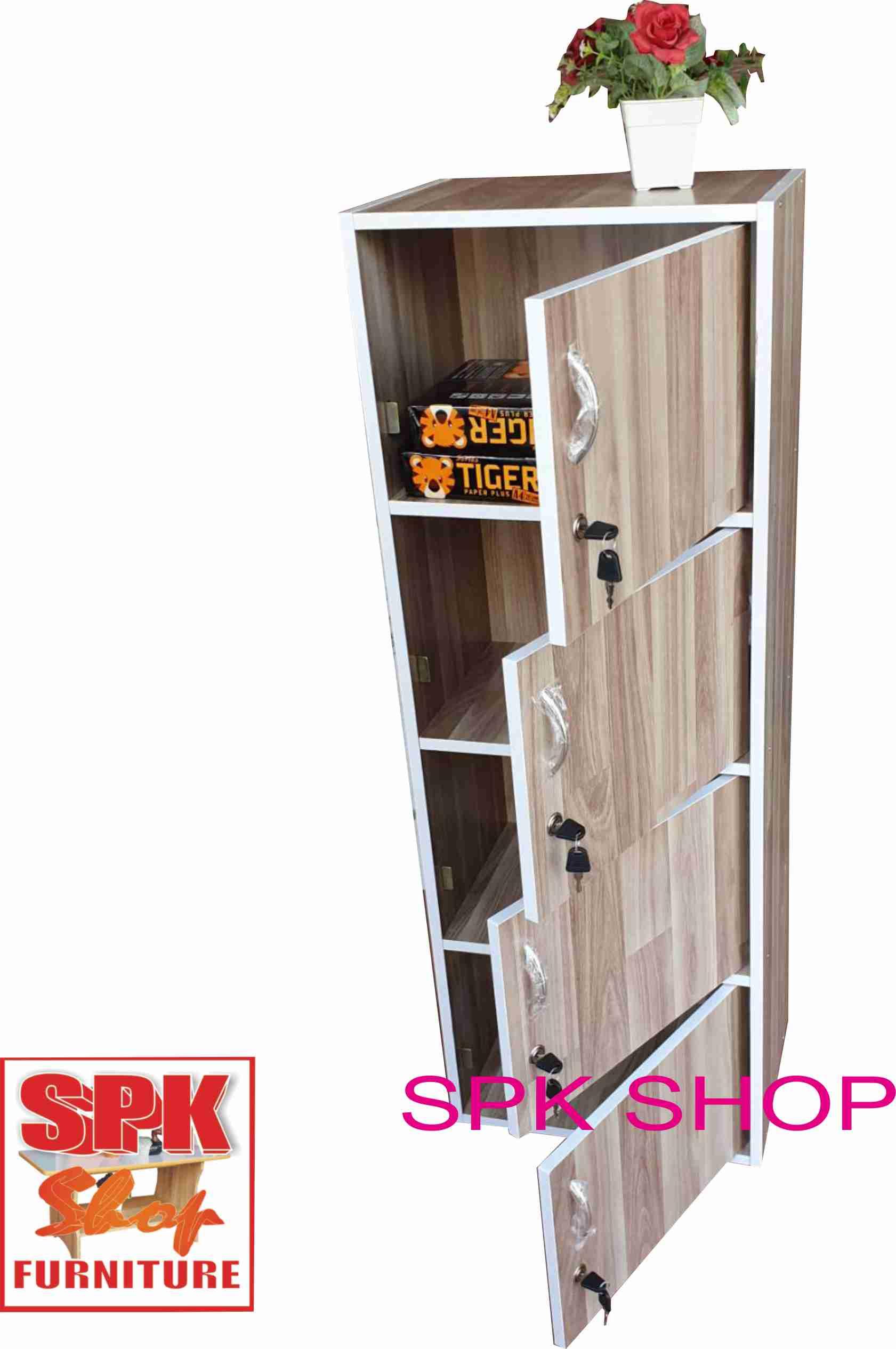 SPK SHOP ตู้ล๊อกเกอร์ ชั้นไม้ ตู้ไม้ 4 ชั้น เอนกประสงค์ รุ่น Box1-4 มีกุญแจพร้อมบานเปิดปิด กว้าง 42 ลึก 30 สูง 116 ซม.( สีลายลายไม้จ้อย)