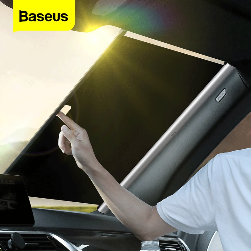 Baseus ม่านบังแดดหน้ากระจกรถยนต์ Car Sunshade Retractable Windshield Car Window Shade Car Front Sun Block Auto Rear Window Foldable Curtain Sunshade