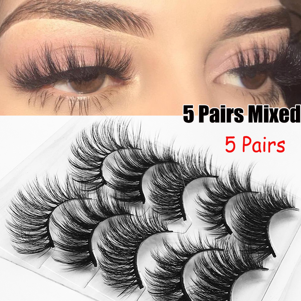 Skonhed 5 Pairs Woman Handmade Fluffy Wispies Natural Long Volume Crisscross Eye Lash Extension 6141