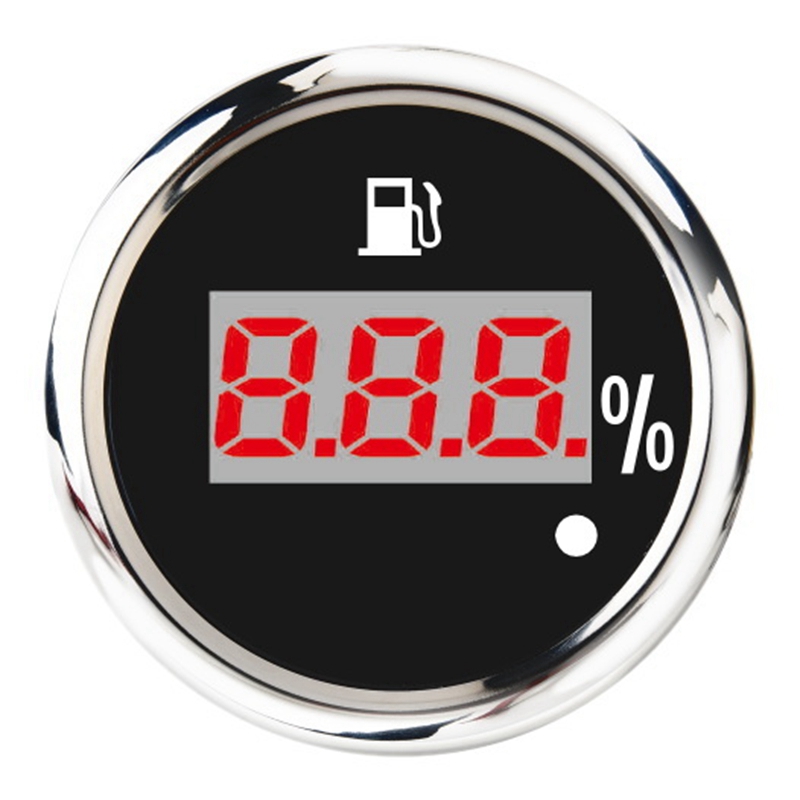 52mm Digital Fuel Level Gauge 0-190Ohm 240-33Ohm Universal Oil Tank Level Indicator Red Backlight with Alarm