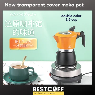 BESTCOFF New transparent cover moka pot หม้อต้มกาแฟสด ฝาแก้ว double color
