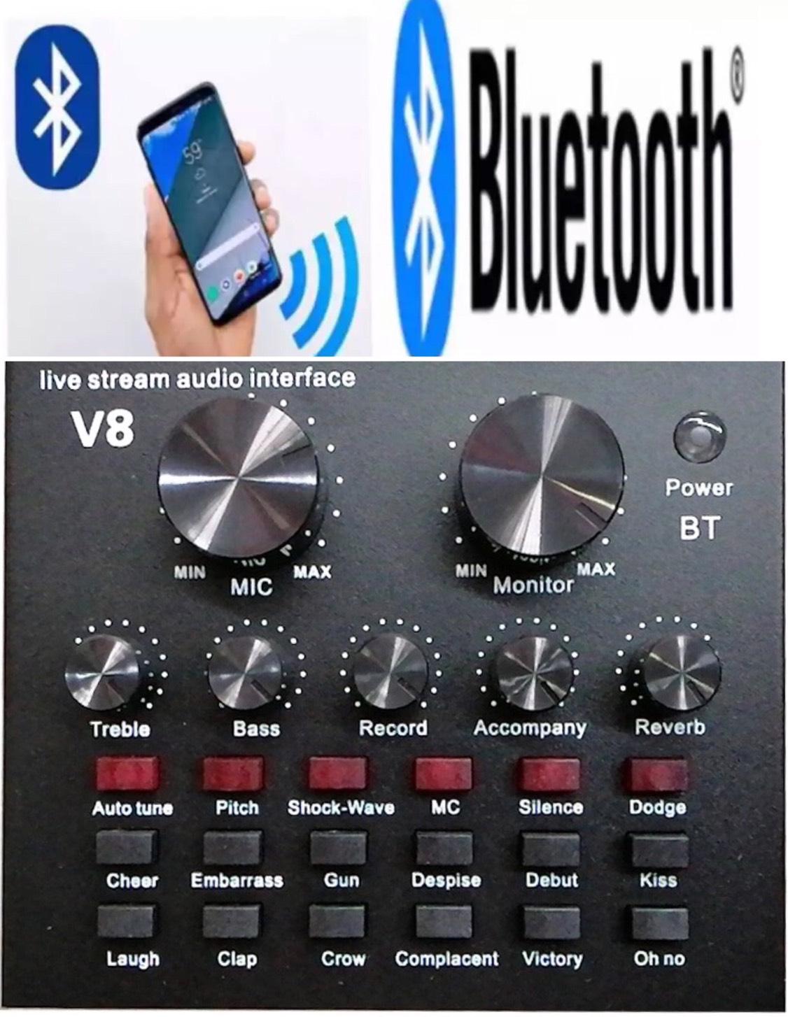 V8 BT USB เสียงชุดหูฟังไมโครโฟน Webcast สดการ์ดเสียงสำหรับโทรศัพท์ มี Bluetooth