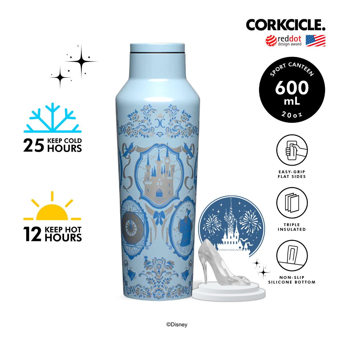 Disney Princess Sport Canteen by CORKCICLE. 20oz / Cinderella