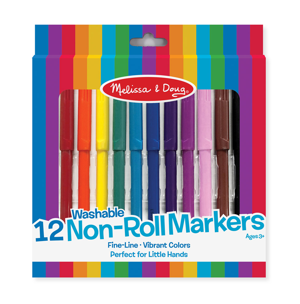 Melissa & Doug รุ่น 4221 Non-toxic Washable Markers - Non-Roll 12 แท่ง ปากกามาร์กเกอร์ non-toxic washable สีปลอดภัยล้างออกได้ อย่างดีจาก USA