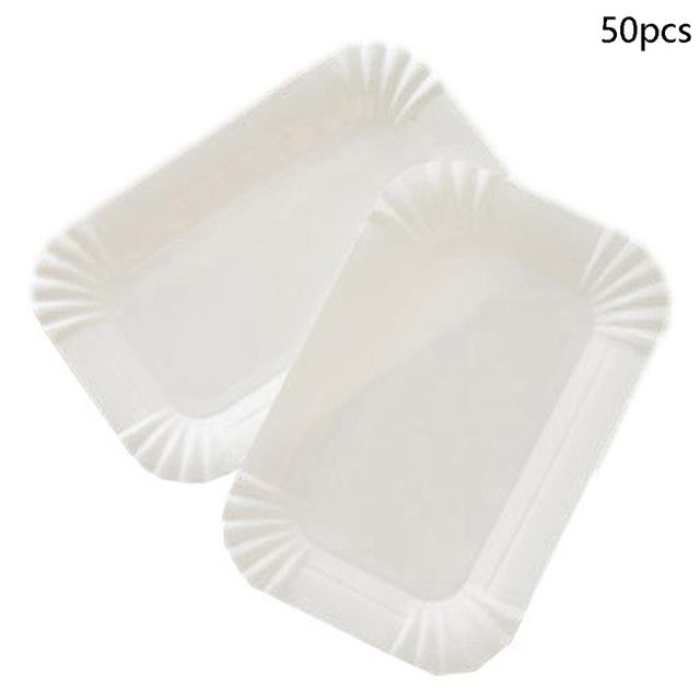 50/100pcs Rectangular Cake Tray White Paper Plate Disposable Dinner