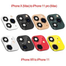 QINXUXU Nâng cấp điện thoại Hỗ trợ đèn flash Bảo vệ màn hình Thủy tinh cho iPhone XR X đến iPhone 11 Pro Max Vỏ bọc Nhãn dán ống kính máy ảnh giả Giây thay đổi