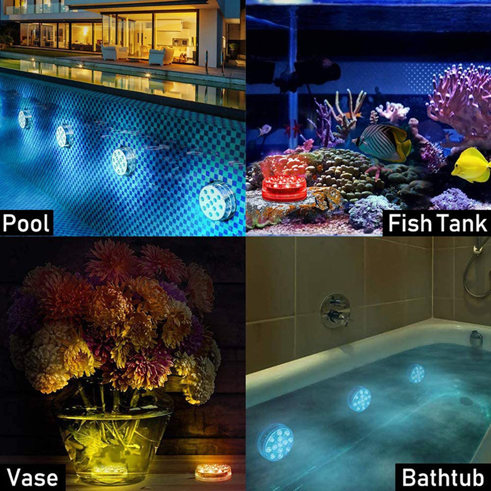 8.5CM 15 LED Submersible Led Pool Lights 16 Colors Underwater Pond ...