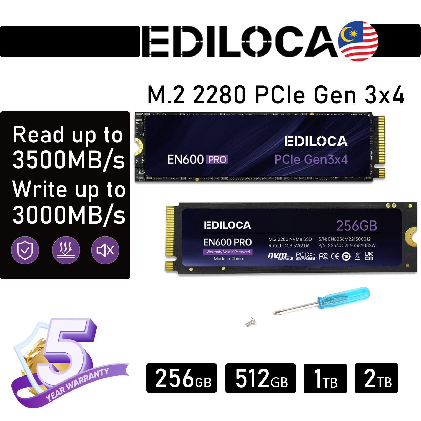 Ediloca EN600Pro NVMe PCIe Gen3x4 M.2 2280 SSD Read 3500MB/s Write