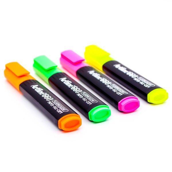 Electro48 Artline ปากกาเน้นข้อความ อาร์ทไลน์ ชุด 4 ด้าม  (สีเหลือง, ส้ม, ชมพู, เขียว) สีสดใส ถนอนมสายตา