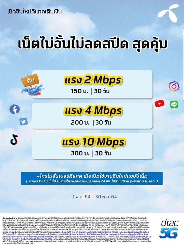 New โปรเทพ ซิมเทพ ซิมดีแทค เล่นเน็ตไม่อั้นไม่ลดสปีด20เมก299บาท15เมก200บาท4เมก150บาท/เดือน  โทรฟรีทุกเครือข่าย*** - Firstnetworkcom - Thaipick