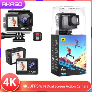 ราคาAKASO AT-S60TR กล้องกันน้ำ ถ่ายใต้น้ำ กล้องแอคชั่น 4k 60FPS Dual Screen Action Camera พร้อมหน้าจอสัมผัสรองรับไมโครโฟนภายนอก Vlog กล้องป้องกันการสั่นไหว