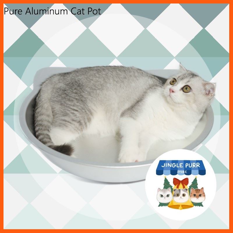 SALE [พร้อมส่ง] Pure Aluminum Cat Pot ที่นอน กระทะเย็นแมว สีเงิน สัตว์เลี้ยง แมว ทรายแมวและห้องน้ำ