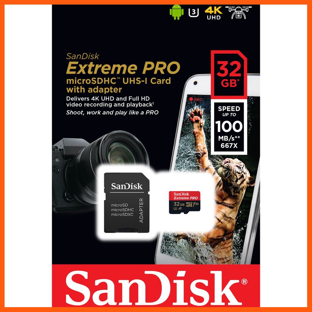 ✨✨#BEST SELLER🎉🎉 SanDisk Extreme Pro microSD 32GB ความเร็ว อ่าน 100MB/s เขียน 90MB/s (SDSQXCG_032G_GN6MA) อุปกรณ์จัดเก็บข้อมูล (STORAGE & MEMORY CARD ) STORAGE MEMORY CARD อุปกรณ์จัดเก็บข้อมูล Memory Card เม็มโมรี่การ์ด Compact Flash