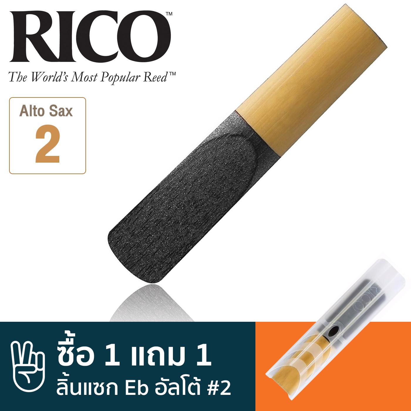 Rico™ ลิ้นแซกโซโฟน อัลโต้ เบอร์ 2 แบบลิ้นดำ (ลิ้นอัลโต้แซก เบอร์ 2, Plasticover Eb Alto Sax Reed #2) ** ซื้อ 1 แถม 1 **