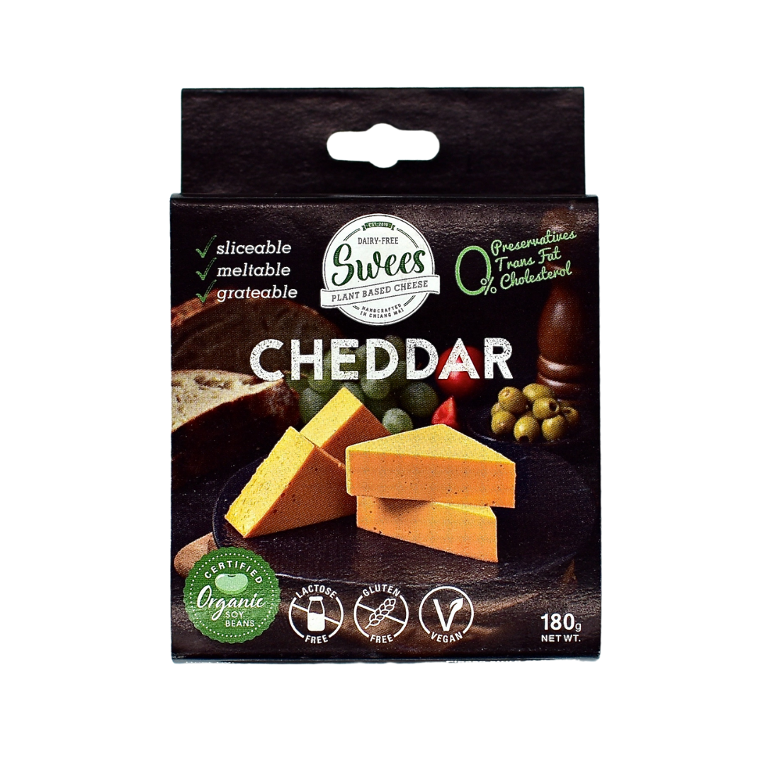 Swees Cheddar 180g ชีสวีแกน (Plant Based / Vegan) Cheese - Made from certified organic soy ทำจากถั่วเหลืองออร์แกนิก ราคารวมจัดส่งแบบแช่เย็น  - price including refrigerated delivery
