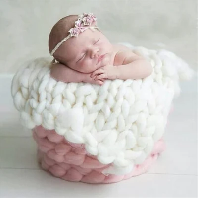 New Knitted Wool Crochet Litter Baby Blanket Newborn Photography Props Chunky Knit Blanket Basket Filler