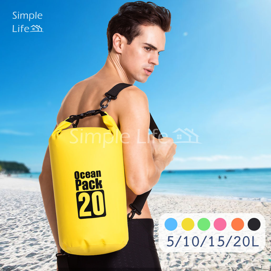 มีให้เลือก 6 สี กระเป๋ากันน้ำ ถุงกันน้ำ ถุงทะเล Waterproof Bag Ocean Pack ความจุ 5 ลิตร/10 ลิตร/15 ลิตร/20 ลิตร