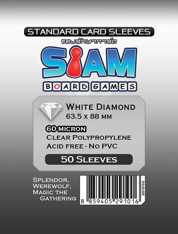 ซอง ซองใส ซองใส่การ์ด สยามบอร์ดเกมส์ Siam Board Games Standard Card Sleeve White Diamond 63.5x88 mm