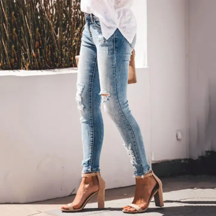 jeans with distressed bottoms
