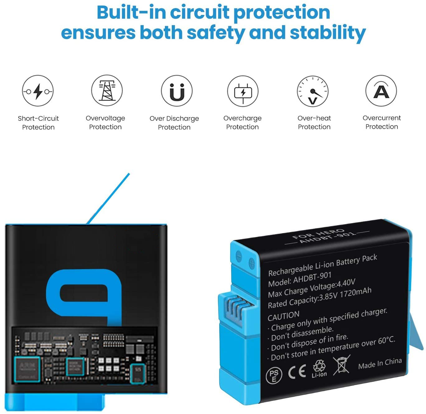 Qtech แบตเตอรี่ พร้อม แท่นชาร์จ กล้อง GoPro Hero 9 10 ความจุ 1800mAh