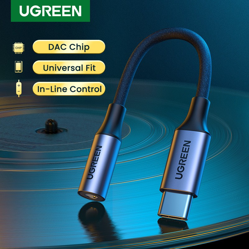 UGRREN อะแดปเตอร์แปลงสายหูฟัง USB Type C เข้า 3.5 มิลลิเมตร ตัวเมียเข้า Aux DAC Chip สำหรับ Sumsung IPad Pro
