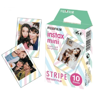 Fujifilm Instax Mini Instant Stripe ฟิล์ม 10 แผ่นสำหรับ Fuji Instax Mini 7s 8 9 11 70 90 25 กล้อง Link Liplay เครื่องพิมพ์
